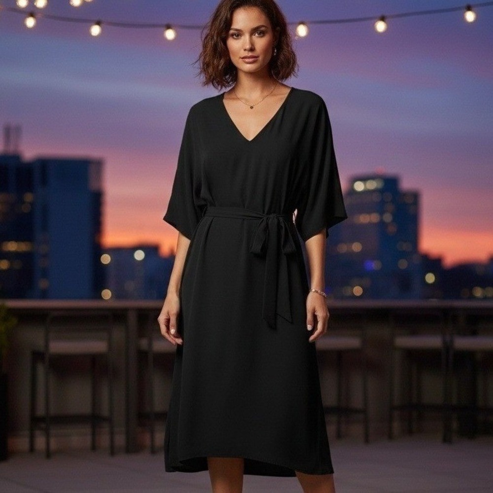 Three Eighty Two Lainey Wrap Dress Womens M Ruffle Mini Black Tie Front Goth NWT